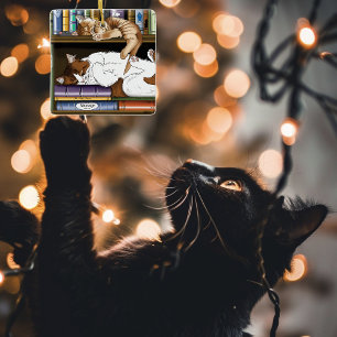Book Shelf Cats Library Ceramic Tree Decoration