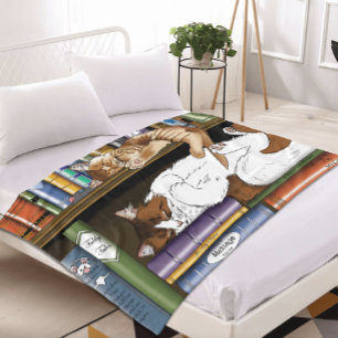 Book Shelf Cats Library Fleece Blanket