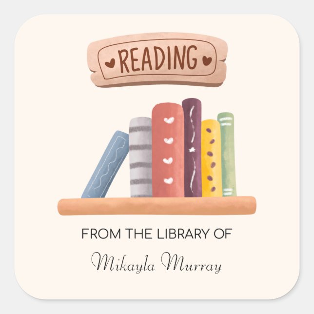 Book Shelf Personalised Bookplate Square Sticker (Front)