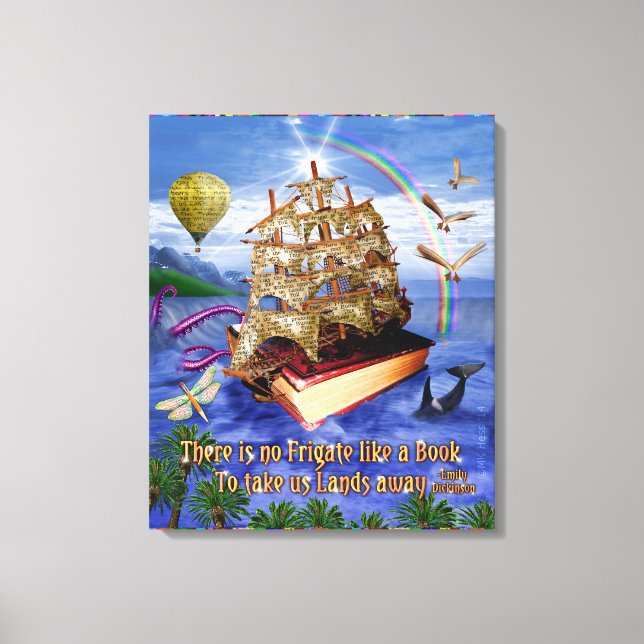 Book Ship Ocean Scene with Emily Dickinson Quote Canvas Print (Front)