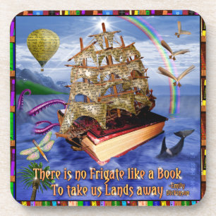 Book Ship Ocean Scene with Emily Dickinson Quote Coaster