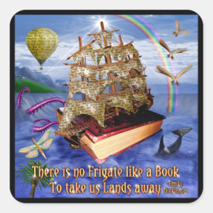 Book Ship Ocean Scene with Emily Dickinson Quote Square Sticker