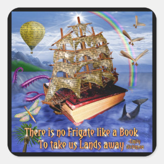 Book Ship Ocean Scene with Emily Dickinson Quote Square Sticker