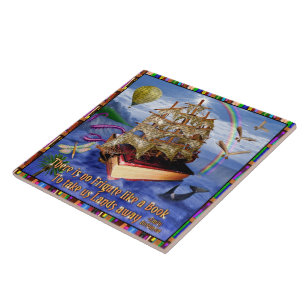 Book Ship Ocean Scene with Emily Dickinson Quote Tile
