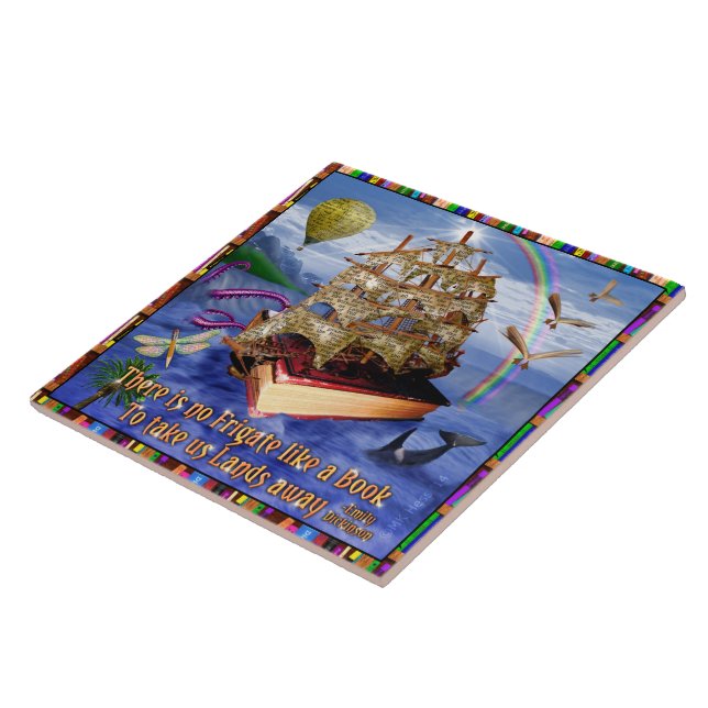 Book Ship Ocean Scene with Emily Dickinson Quote Tile (Side)