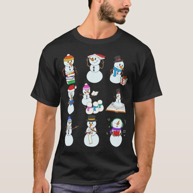 Book Shirt, Snowman Book Hat Storytime Frosty T-Shirt (Front)
