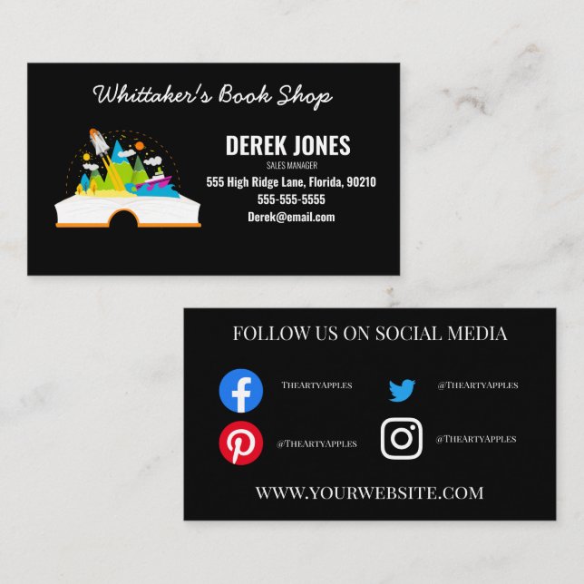 book shop reading group library research writing business card (Front/Back)