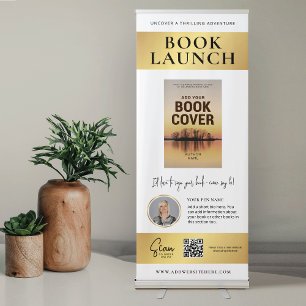 Book Signing Custom Author Photo White & Gold Retractable Banner