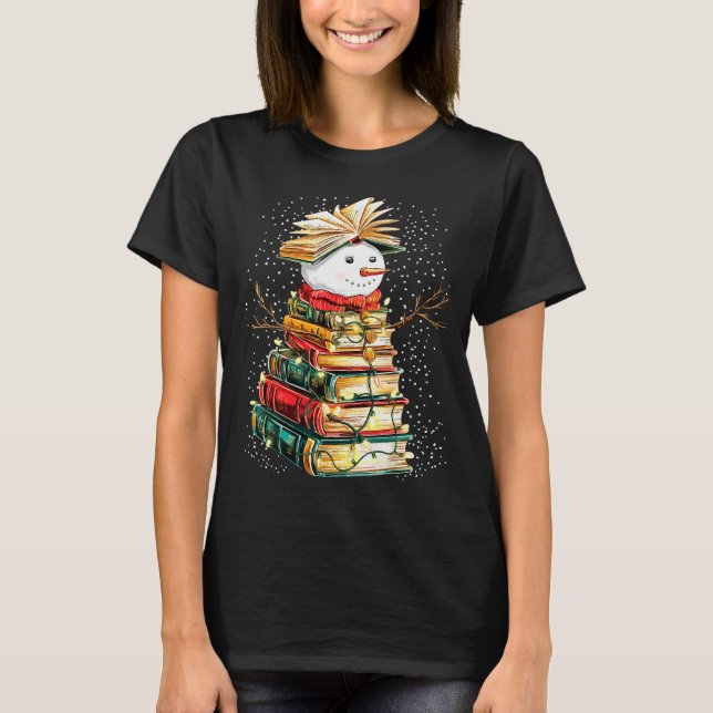 Book Snowman Christmas Tree Reading  T-Shirt (Front)