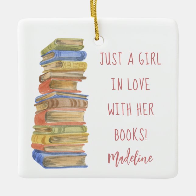 Book Stack Book Lover Ceramic Ornament (Front)
