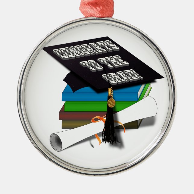 Book Stack "CONGRATS TO THE GRAD" Diploma Metal Tree Decoration (Front)