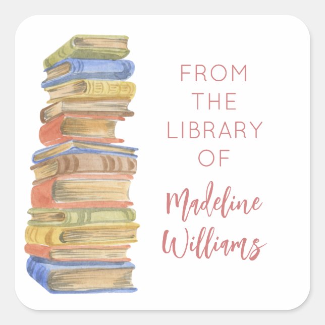 Book Stack From the Library Of Name Bookplate  Square Sticker (Front)