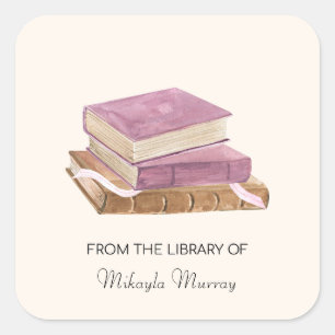 Book Stack Personalised Bookplate Square Sticker