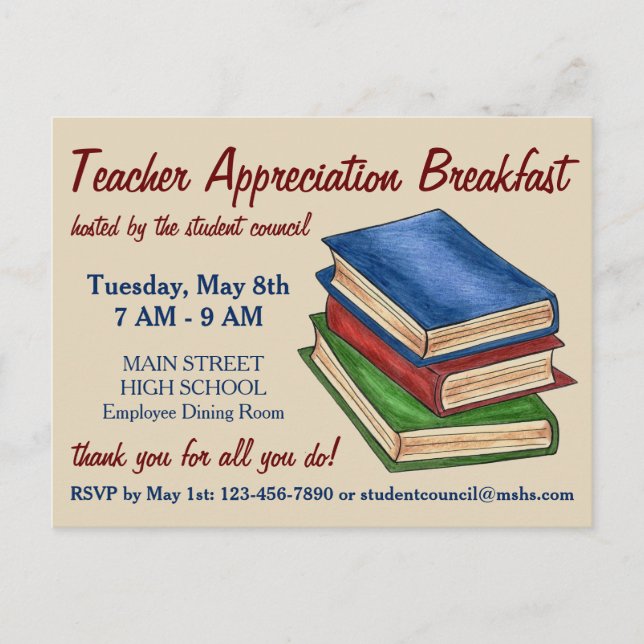 Book Stack Teacher Retirement Party Invitation Postcard (Front)