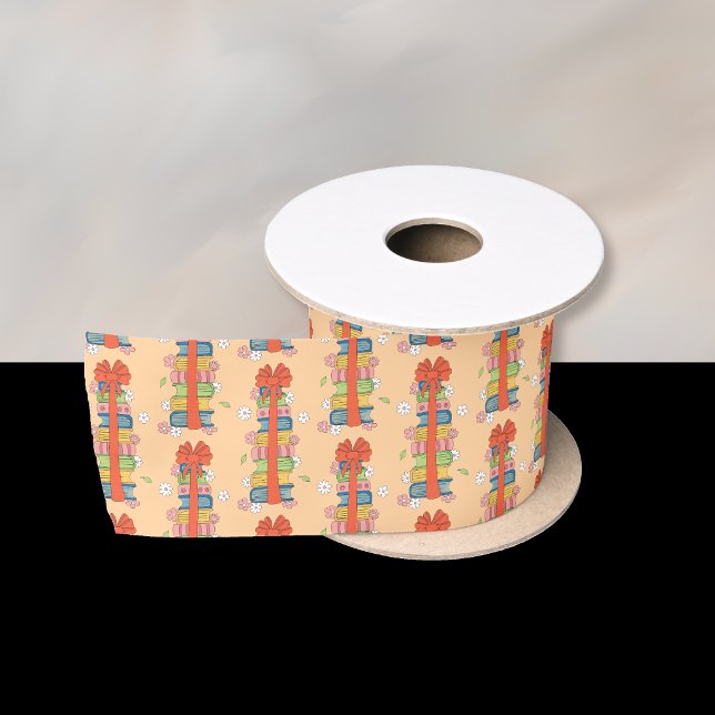 Book Stack with Red Bow Ribbon Satin Ribbon (Book stacks with red bow pattern ribbon .)