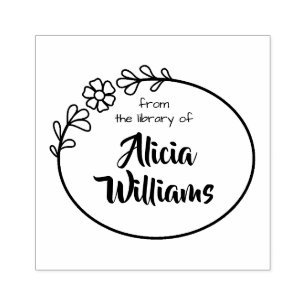Book stamp, floral frame rubber stamp