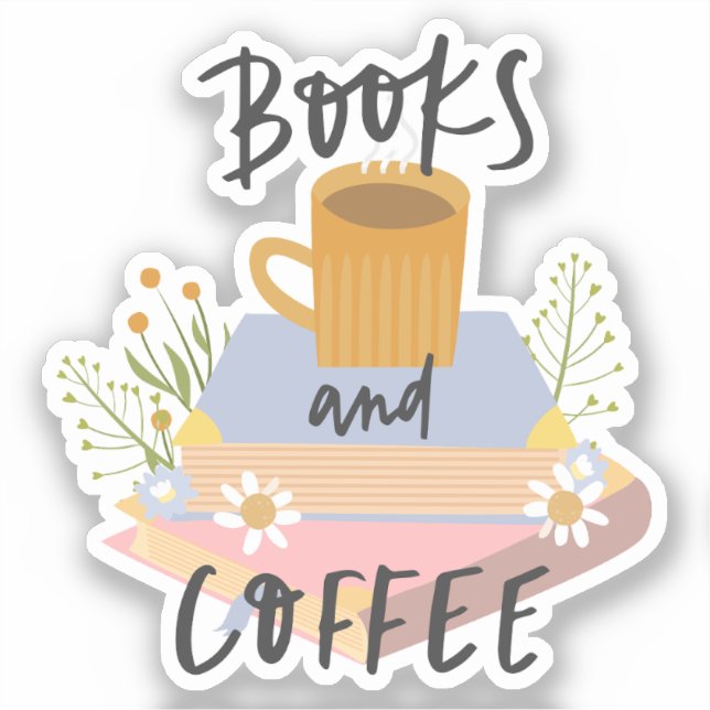 Book Sticker, Books and Coffee, Gift Idea (Front)