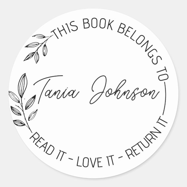 Book stickers, bookplate Custom modern floral Classic Round Sticker (Front)