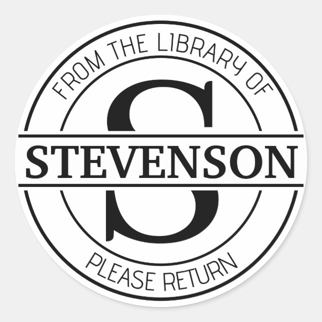 Book stickers, bookplate Custom modern monogram Classic Round Sticker (Front)