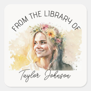 Book stickers, bookplate Custom name blonde girl Square Sticker