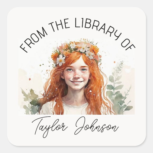 Book stickers, bookplate Custom name label girl (Front)