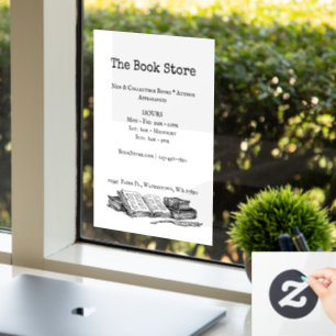 Book Store Editable Vintage Art Small Business Window Cling