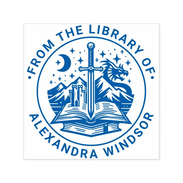 Book Sword Dragon Stars Library Book Name Self-inking Stamp (Design)