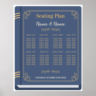 Book Table Seating Wedding Library Navy 8 Tables Poster