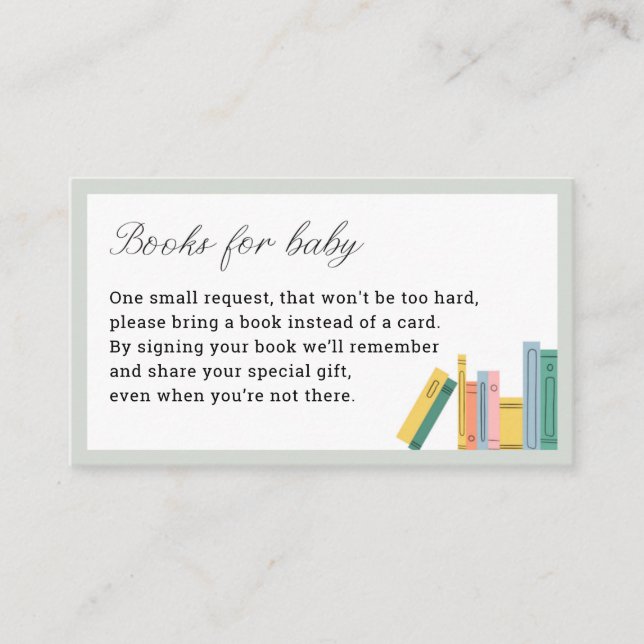 Book Theme Baby Shower Books for Baby Enclosure Card (Front)