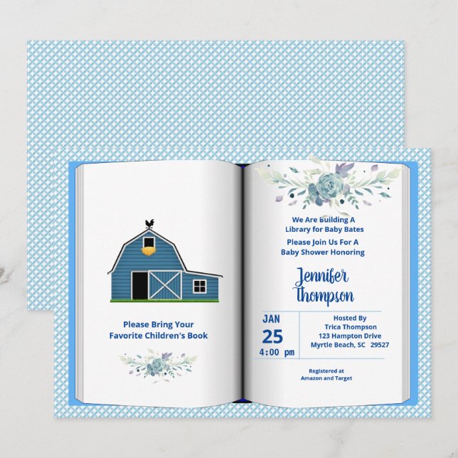Book Theme Baby Shower Invitation (Boy) (Front/Back)