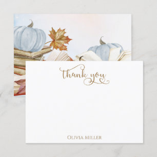 Book Theme Blue Pumpkin Fall Baby Shower Thank You Card