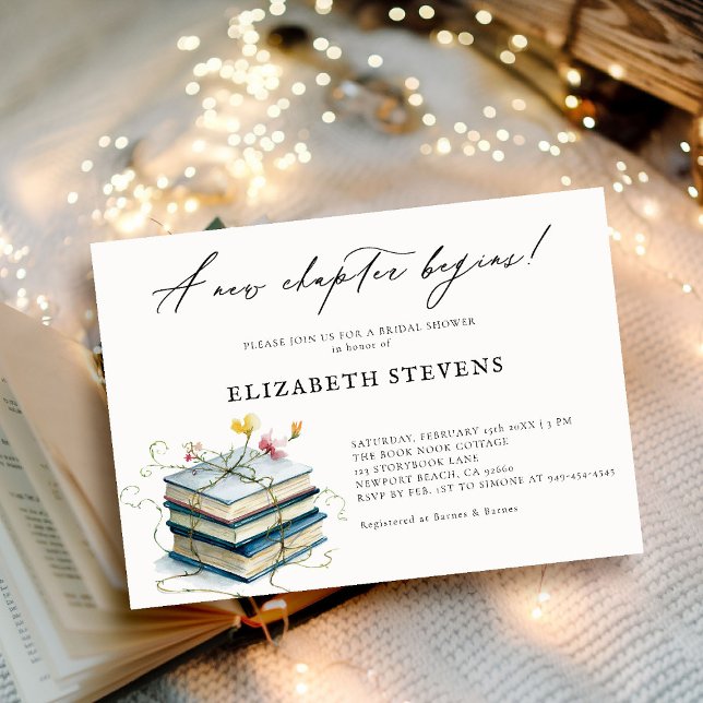 Book Theme Bridal Shower Wildflowers New Chapter Invitation (book theme bridal shower invitation book lover bookish wildflowers floral calligraphy elegant chic)