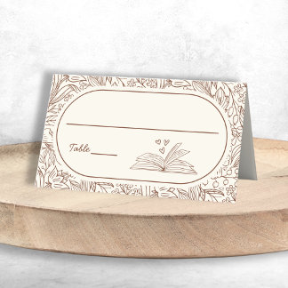 Book Theme Floral Brown Bridal Shower Place Card