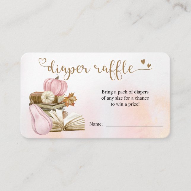 Book Theme Pink Pumpkin Diaper Raffle Card (Front)