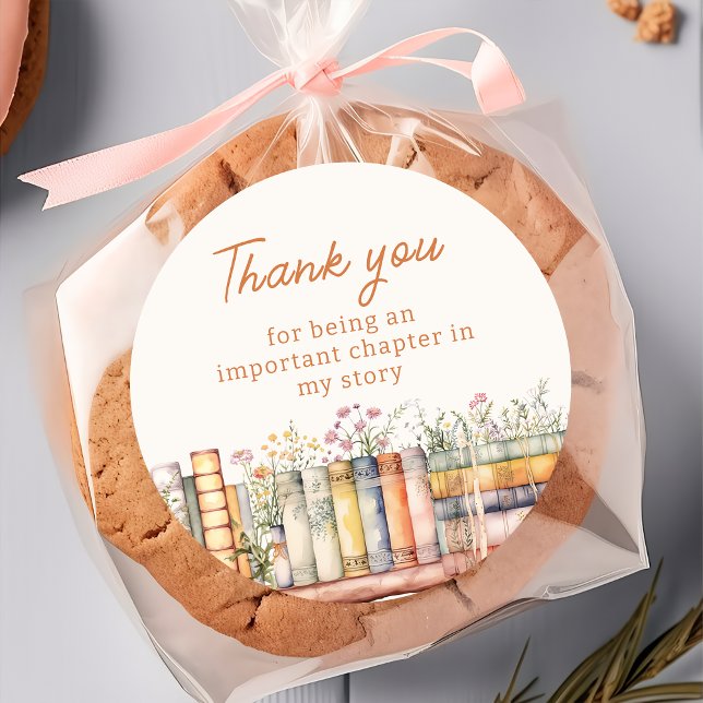 Book Theme Thank You Classic Round Sticker   (Creator Uploaded)