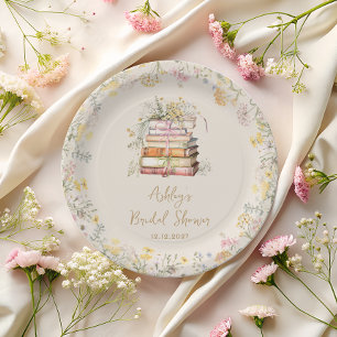 Book Theme Wildflower Rustic Bridal Shower Paper Plate