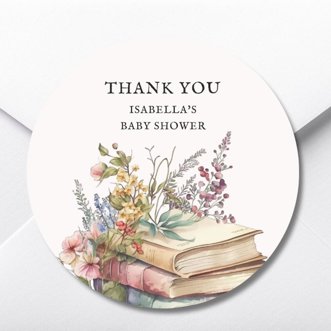 Book Themed Baby Shower Thank you  Favour Classic Round Sticker (Creator Uploaded)