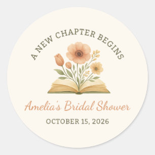 Book Themed Bridal Shower - Watercolor Floral  Classic Round Sticker