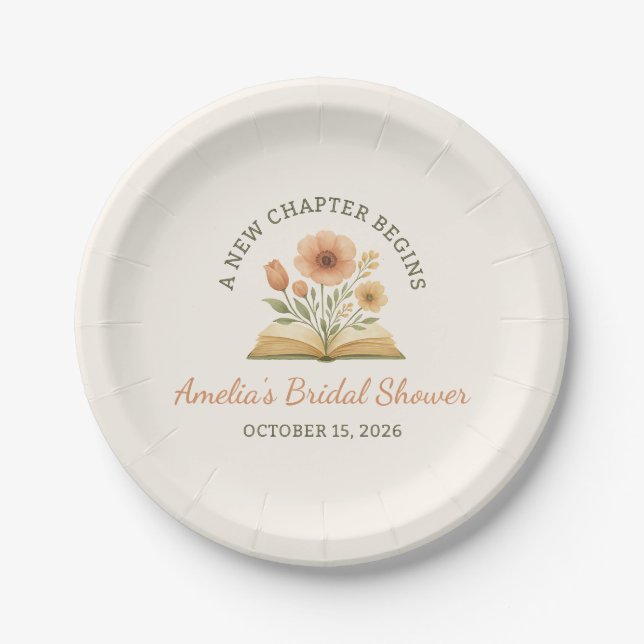 Book Themed Bridal Shower - Watercolor Floral  Paper Plate (Front)