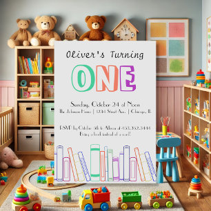 Book Themed First Birthday Party Invitation
