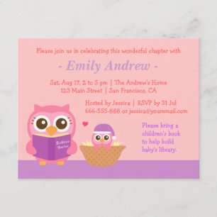 Book Themed, Owl Baby Girl Shower Invitations
