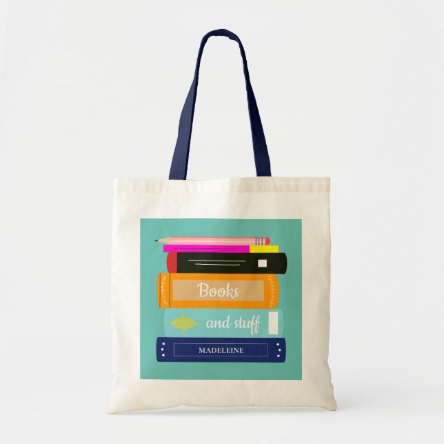 Book Themed Personalise Name Tote Bag (Front)