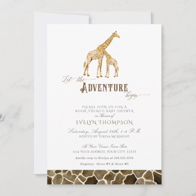 Book Themed Safari Adventure Baby Shower Giraffes Invitation (Front)
