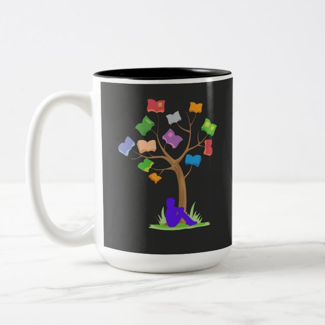 Book Tree- Library  Two-Tone Coffee Mug (Left)
