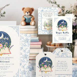 Book w Moon Butterfly Floral Diaper Raffle Ticket Enclosure Card