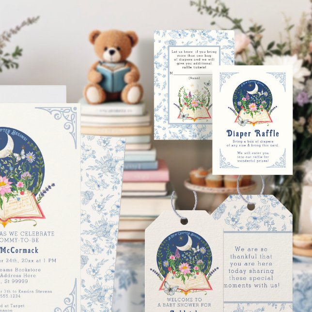 Book w Moon Butterfly Floral Diaper Raffle Ticket Enclosure Card (Creator Uploaded)