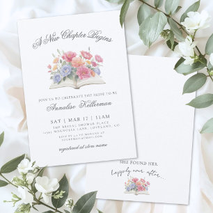 Book Watercolor Floral Bridal Shower Invitation