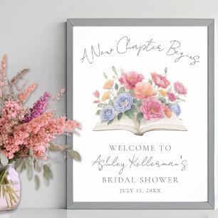 Book Watercolor Floral Bridal Shower Welcome Sign