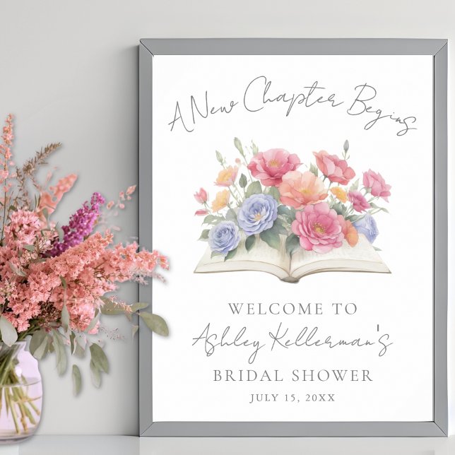 Book Watercolor Floral Bridal Shower Welcome Sign (Book Watercolor Floral Bridal Shower Welcome Sign)