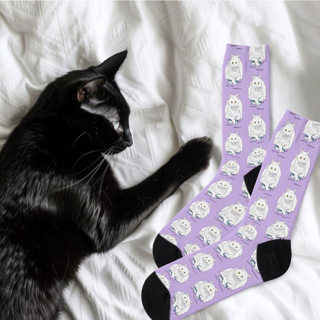 Book White Cat Purple Funny Socks (Creator Uploaded)